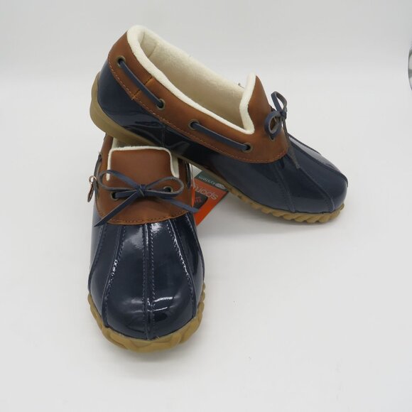 Sporto Womens Navy Brown Patent Faux Fur Lined Duck Shoes 6 NEW - Picture 6 of 8